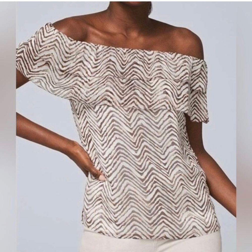 🌸NEW WHITE HOUSE BLACK MARKET BLOUSE Sz XL WHITE/ BROWN /GOLD
